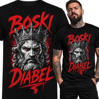 Koszulka męska „Boski diabeł” - brodaty król w koronie z czerwonymi oczami