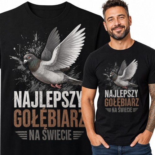 Koszulka męska z gołębiem i napisem „Najlepszy gołębiarz na świecie”