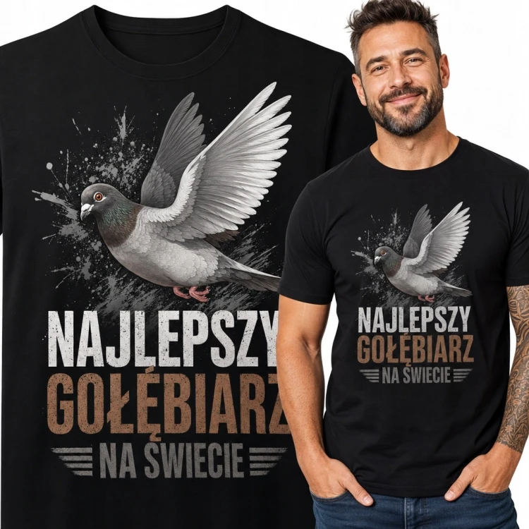 Koszulka męska z gołębiem i napisem „Najlepszy gołębiarz na świecie”