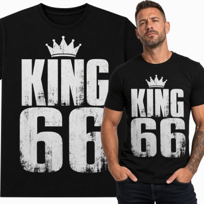 Koszulka męska „King 66” z koroną na 66 urodziny