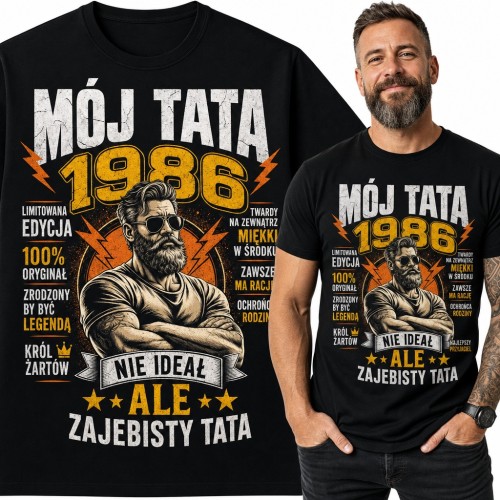 Koszulka męska na 40 urodziny „Mój tata 1986” - brodacz legenda