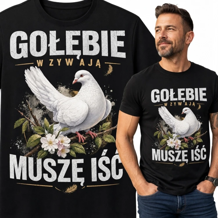 Koszulka męska z gołębiem „Gołębie wzywają muszę iść” - dla hodowcy