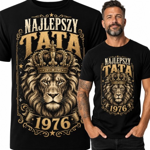 Koszulka męska „Najlepszy Tata 1976” - lew w koronie na 50 urodziny