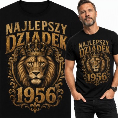 Koszulka męska „Najlepszy dziadek 1956” - lew w koronie na 70 urodziny