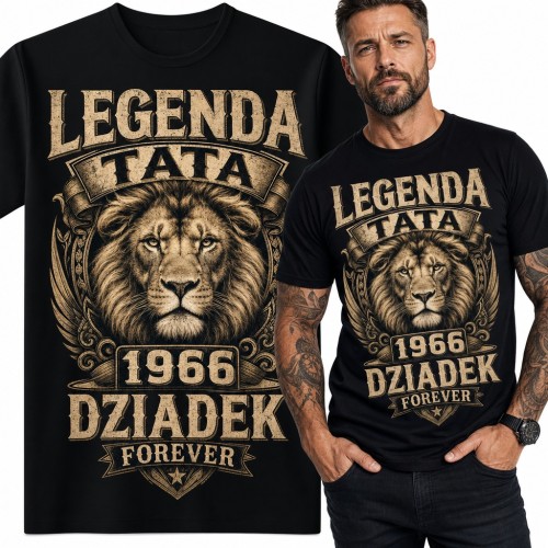 Koszulka męska na 60 urodziny z lwem „Legenda tata 1966 dziadek forever”