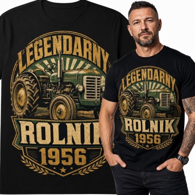 Koszulka męska „Legendarny Rolnik 1956” z traktorem na 70 urodziny
