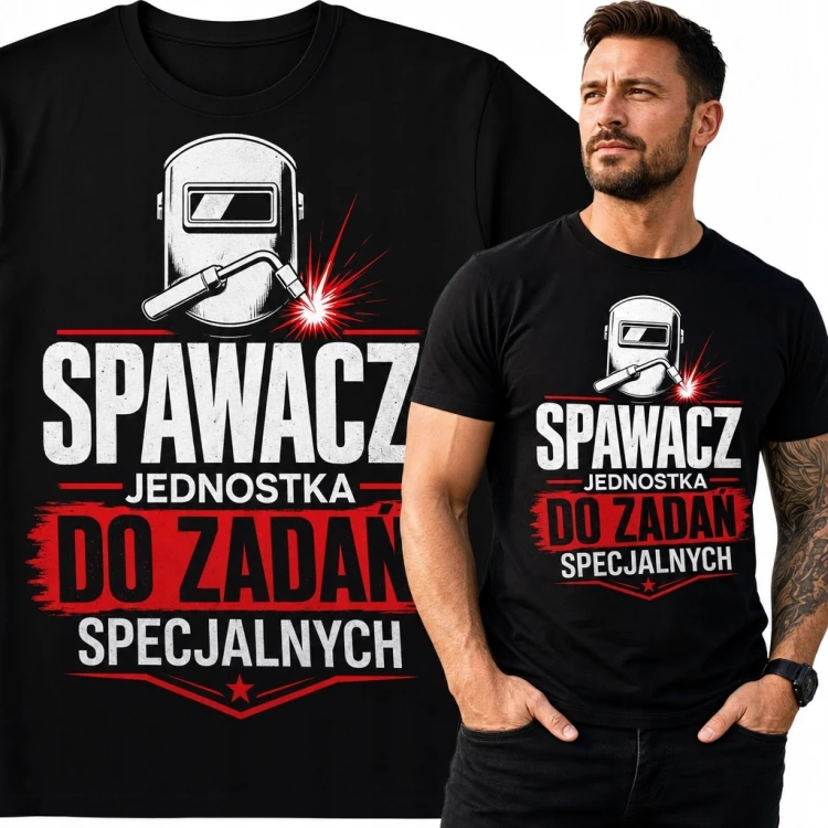 Koszulka męska dla spawacza „Spawacz jednostka do zadań specjalnych” - przyłbica spawalnicza