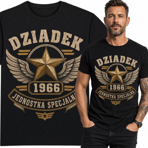 Koszulka męska na 60 urodziny „Dziadek 1966 Jednostka specjalna” - wojskowy emblemat z gwiazdą