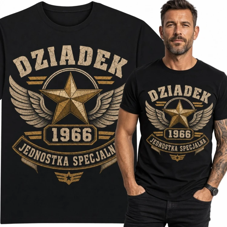 Koszulka męska na 60 urodziny „Dziadek 1966 Jednostka specjalna” - wojskowy emblemat z gwiazdą