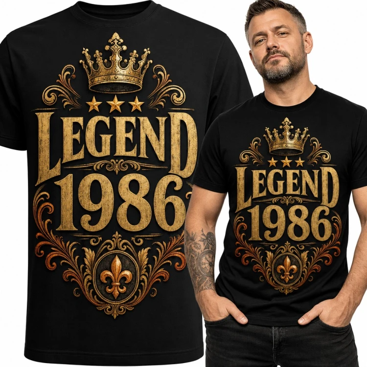 Koszulka męska „Legend 1986” z lilią heraldyczną - prezent na 40 urodziny
