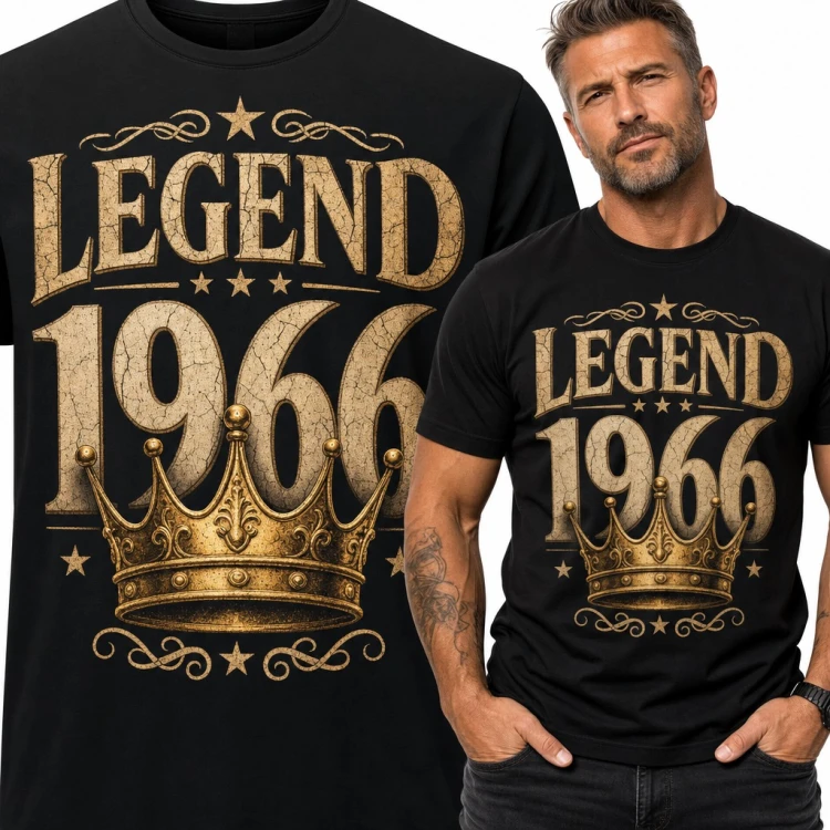 Koszulka męska „Legend 1966” ze złotą koroną na 60 urodziny