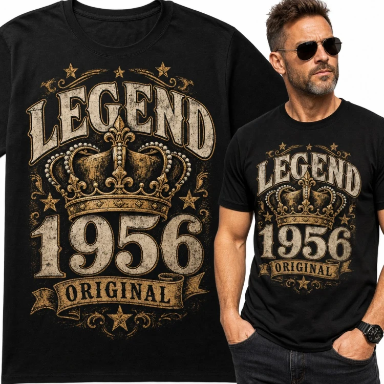Koszulka męska na 70 urodziny „Legend 1956 Original” z koroną