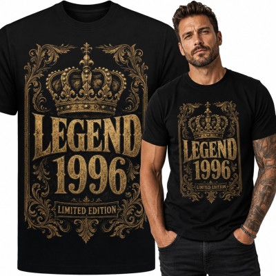 Koszulka męska na 30 urodziny „Legend 1996” z koroną - Limited Edition