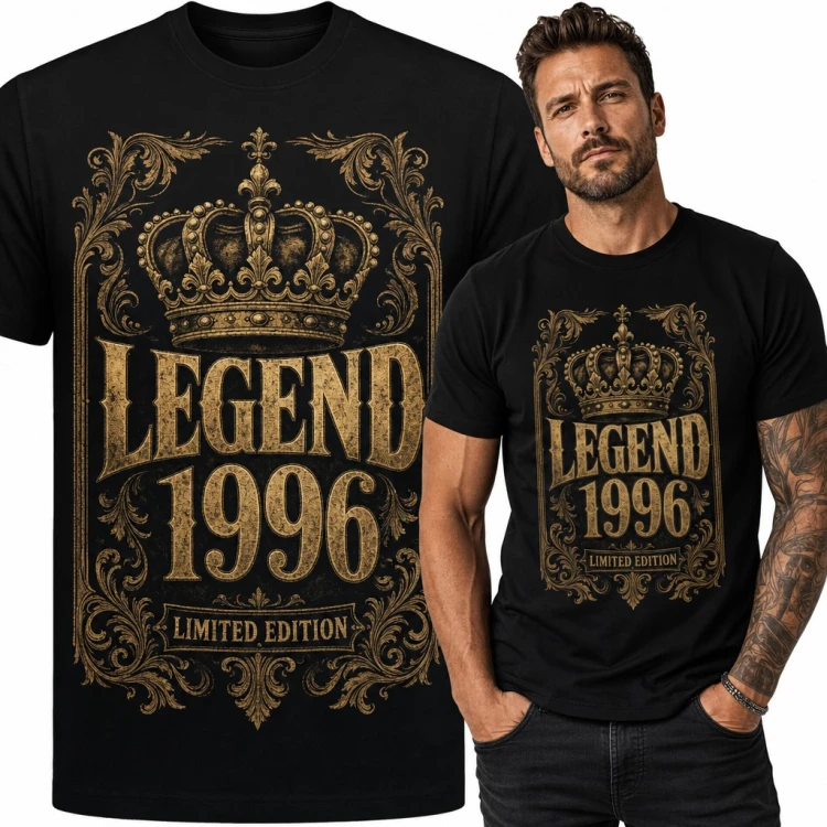 Koszulka męska na 30 urodziny „Legend 1996” z koroną - Limited Edition