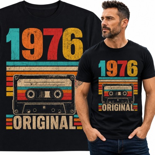 Koszulka męska na 50 urodziny „1976 Original” - kolorowe paski retro