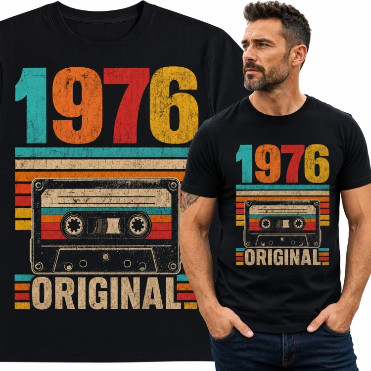 Koszulka męska na 50 urodziny „1976 Original” - kolorowe paski retro