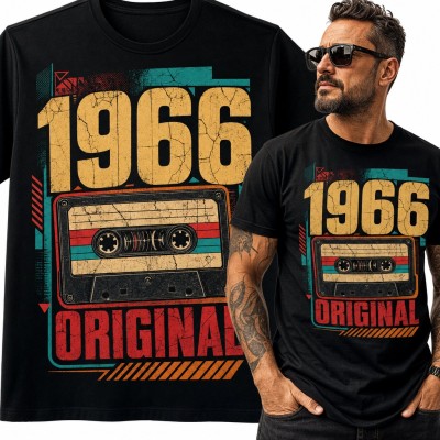 Koszulka męska na 60 urodziny „1966 Original” z kasetą retro