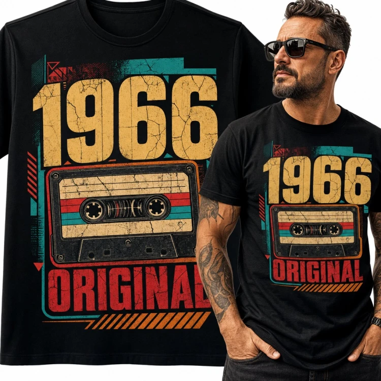Koszulka męska na 60 urodziny „1966 Original” z kasetą retro