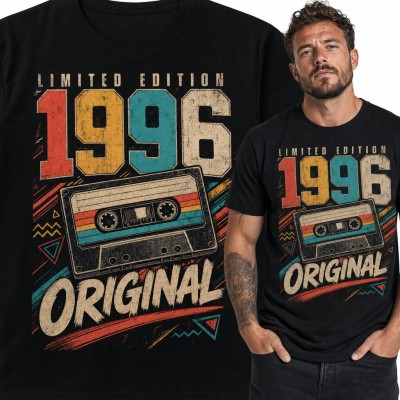 Koszulka męska na 30 urodziny „Limited Edition 1996 Original” z kasetą retro