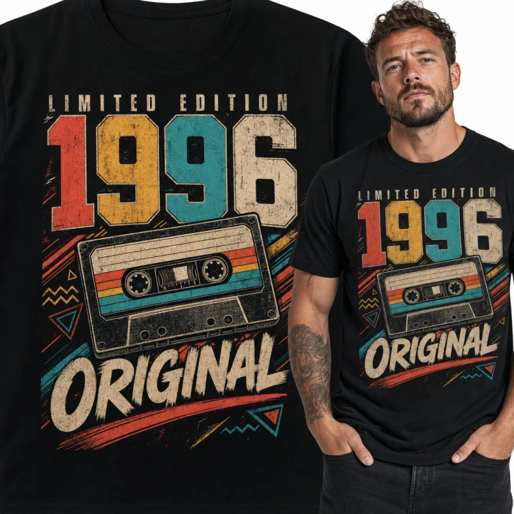 Koszulka męska na 30 urodziny „Limited Edition 1996 Original” z kasetą retro