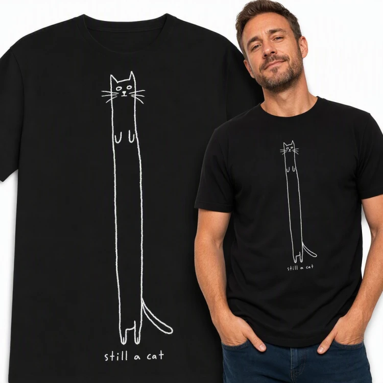 Koszulka męska z długim kotem - „Still a cat” minimalistyczny rysunek