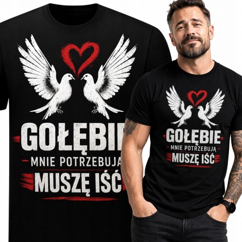 Koszulka męska z gołębiami „Gołębie mnie potrzebują muszę iść”