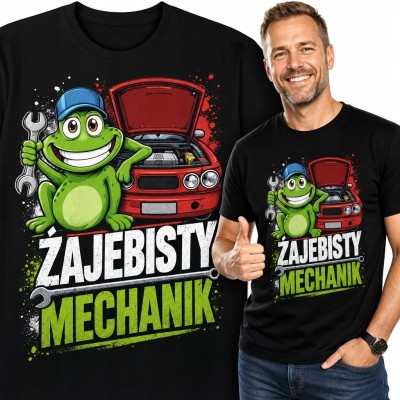 Koszulka męska dla mechanika z żabą - „Żajebisty mechanik”