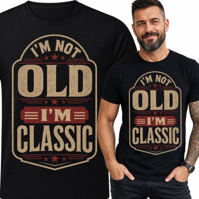 Koszulka męska „I'm not old I'm classic” - retro emblemat z gwiazdkami