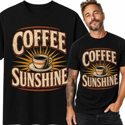 Koszulka męska „Coffee Sunshine” - filiżanka kawy w promieniach słońca retro