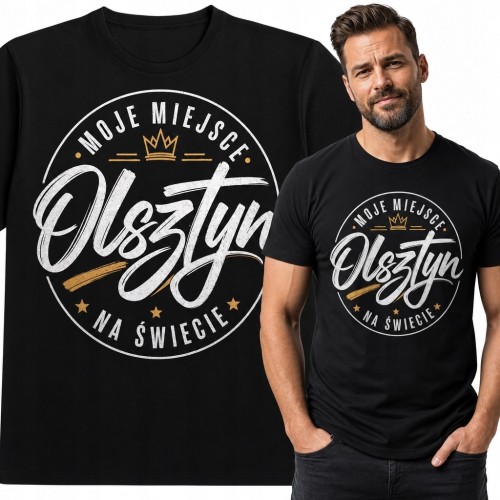 Koszulka męska z retro emblematem „Olsztyn - moje miejsce na świecie”