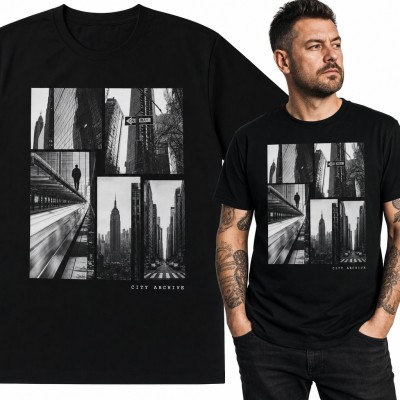 Koszulka męska „City Archive” - fotokolaż Nowego Jorku z Empire State Building