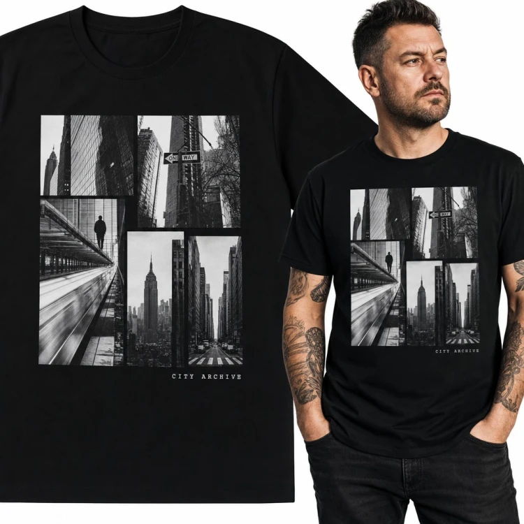 Koszulka męska „City Archive” - fotokolaż Nowego Jorku z Empire State Building