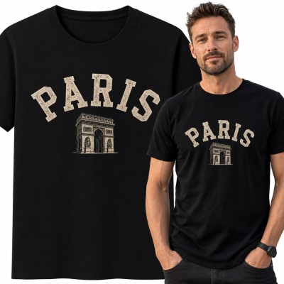 Koszulka męska „Paris” z Łukiem Triumfalnym w stylu college