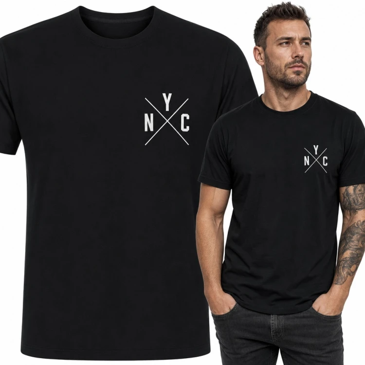Koszulka męska „NYC” - minimalistyczne logo Nowego Jorku z krzyżem na piersi