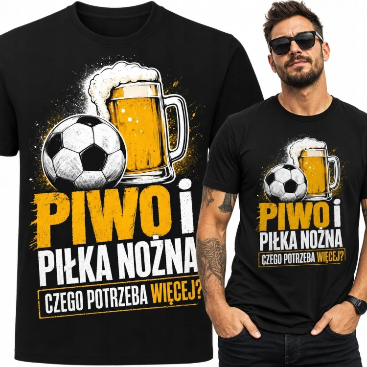 Koszulka męska dla kibica „Piwo i piłka nożna” - kufel piwa i futbol