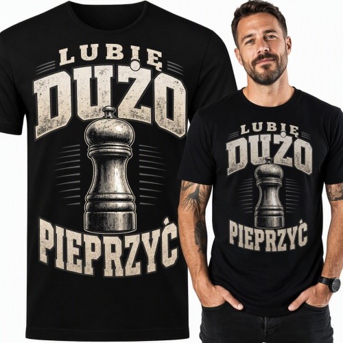 Koszulka męska „Lubię dużo pieprzyć” z młynkiem do pieprzu - dla kucharza
