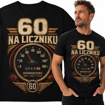 Koszulka męska na 60 urodziny „60 na liczniku” - prędkościomierz retro