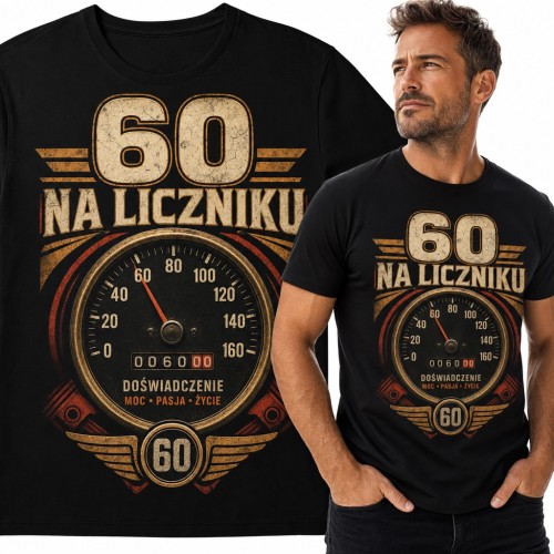 Koszulka męska na 60 urodziny „60 na liczniku” - prędkościomierz retro