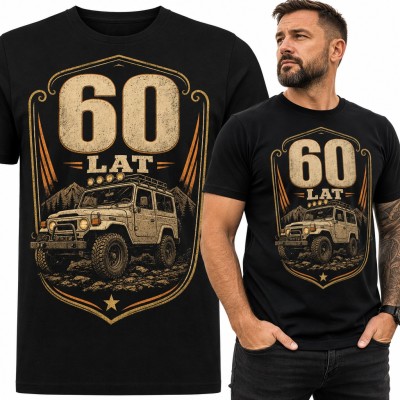 Koszulka męska „60 lat” na 60 urodziny - terenówka 4x4 w górach