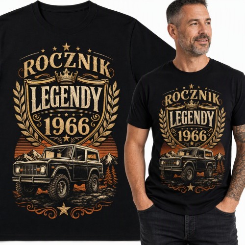 Koszulka męska na 60 urodziny „Rocznik legendy 1966” z terenówką retro