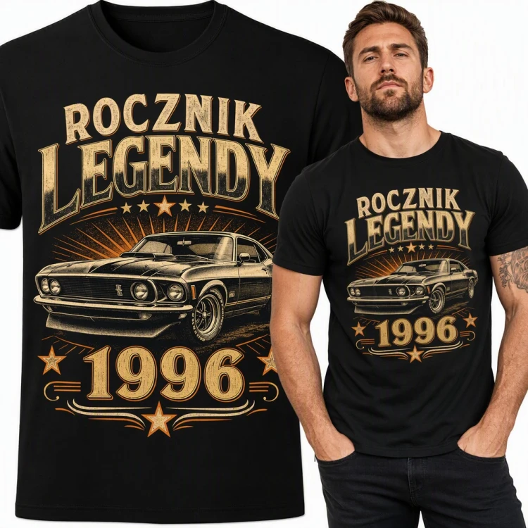 Koszulka męska „Rocznik legendy 1996” z muscle carem na 30 urodziny