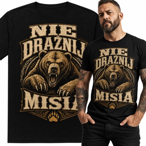 Koszulka męska z ryczącym niedźwiedziem grizzly „Nie drażnij misia”