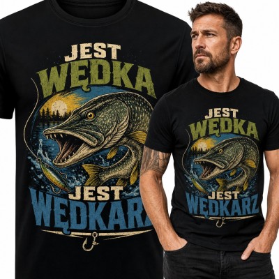 Koszulka męska ze szczupakiem „Jest wędka, jest wędkarz” - dla wędkarza