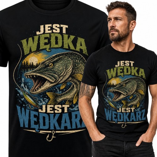 Koszulka męska ze szczupakiem „Jest wędka, jest wędkarz” - dla wędkarza