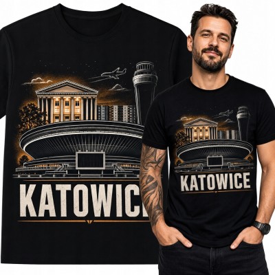 Koszulka męska ze Spodkiem i retro kolażem miasta - „Katowice”