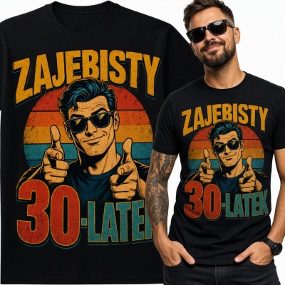 Koszulka męska na 30 urodziny „Zajebisty 30-latek” - retro facet w okularach