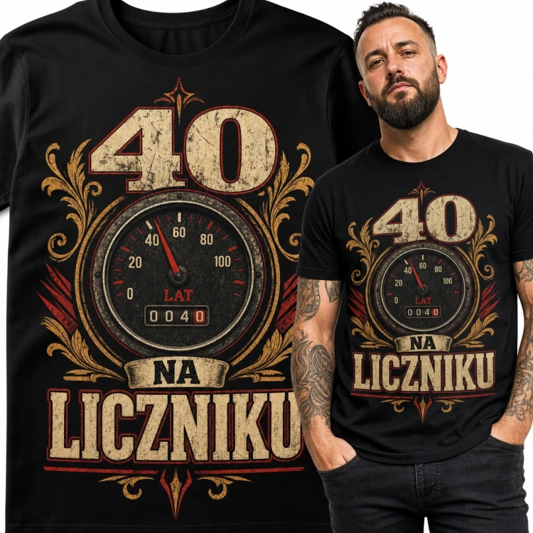 Koszulka męska „40 na liczniku” - prędkościomierz na 40 urodziny