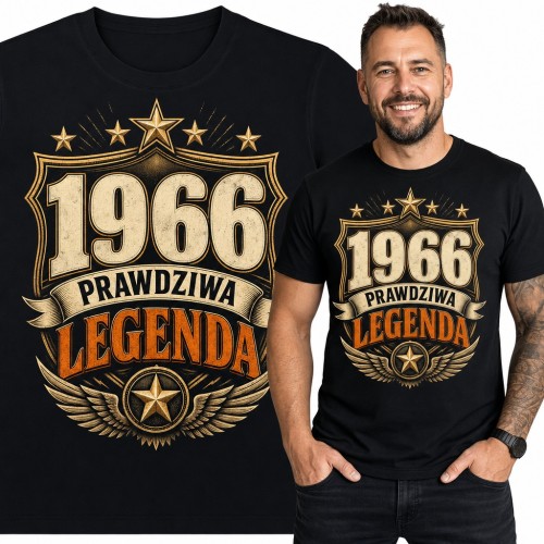 Koszulka męska na 60 urodziny „1966 Prawdziwa legenda” z herbem i gwiazdami