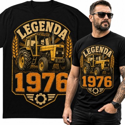 Koszulka męska na 50 urodziny z traktorem „Legenda 1976” dla rolnika