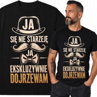 Koszulka męska retro „Ja się nie starzeję, ja ekskluzywnie dojrzewam” - dżentelmeński humor